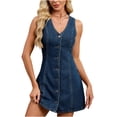 thumbnail image 1 of FRSASU Denim Dress for Women Sleeveless Button Down Jean V-Neck Casual Slim Fit A-Line Swing Dresses Dark Blue, 1 of 9