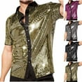 thumbnail image 1 of FRSASU Disco Sequins Shirt for Men Vintage Sparkle Short Sleeve Button Up Shirt Shiny Metallic Party Shirt for Nightclub Silver, 1 of 5