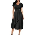 thumbnail image 1 of FRSASU Dress for Women Elegant V-Neck Wrap Ruched Ruffle Work Dresses formal Evening Cocktail Party Gowns Black, 1 of 7