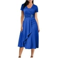 thumbnail image 1 of FRSASU Dress for Women Elegant V-Neck Wrap Ruched Ruffle Work Dresses formal Evening Cocktail Party Gowns Blue, 1 of 7
