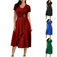 thumbnail image 1 of FRSASU Dress for Women Elegant V-Neck Wrap Ruched Ruffle Work Dresses formal Evening Cocktail Party Gowns Red, 1 of 6