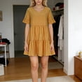 thumbnail image 1 of FRSASU Dresses for Women Casual Crew Neck Mid Ruffle Sleeve Pleated A-Line Summer Dresses Yellow, 1 of 5
