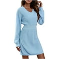 thumbnail image 1 of FRSASU Dresses for Women Clearance Ladies V-Neck Drop Shoulder Long Sleeve Waist Waist Knitted Sweater Dress, 1 of 4