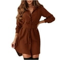 thumbnail image 1 of FRSASU Dresses for Women Clearance Lapel Solid Color Single-Breasted Long Sleeve Belt Dress, 1 of 9