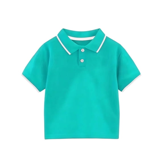FRSASU Dressy Cotton Collared T-Shirts for Boys Casual Solid Short Sleeve School Uniform Basic Lapel Button Down Summer Tops Mint Green