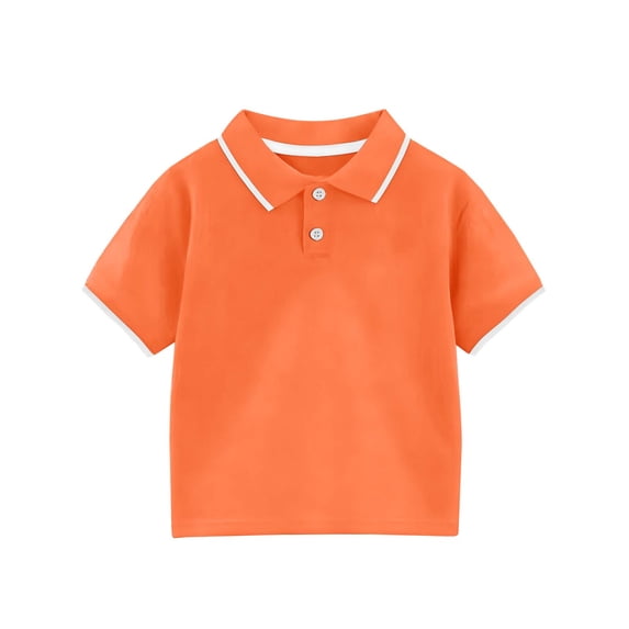 FRSASU Dressy Cotton Collared T-Shirts for Boys Casual Solid Short Sleeve School Uniform Basic Lapel Button Down Summer Tops Orange