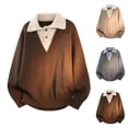 thumbnail image 1 of FRSASU Fake Two Piece Knitted Spring Long Sleeved Lapel Slim Pullover New Fashion Collared Sweater Khaki, 1 of 9