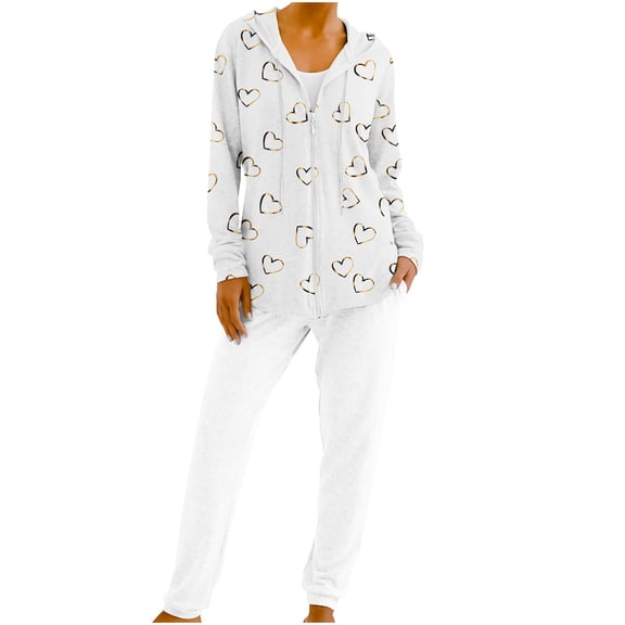 FRSASU Fall Outfits for Women Oversized Zip up Hoodie Sweatshirt Jogger Sweatpants 2 Piece Loose Sweatsuits Lounge Sets White