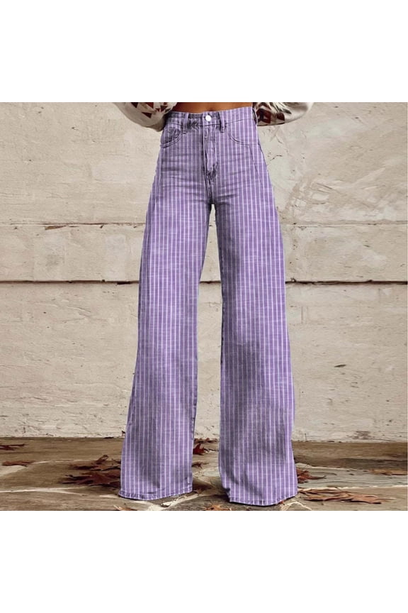 Fashion Casual Straight Leg Jeans for Women,High Waisted Wide Leg Loose Microelastic Wide Leg Denim Pants Purple