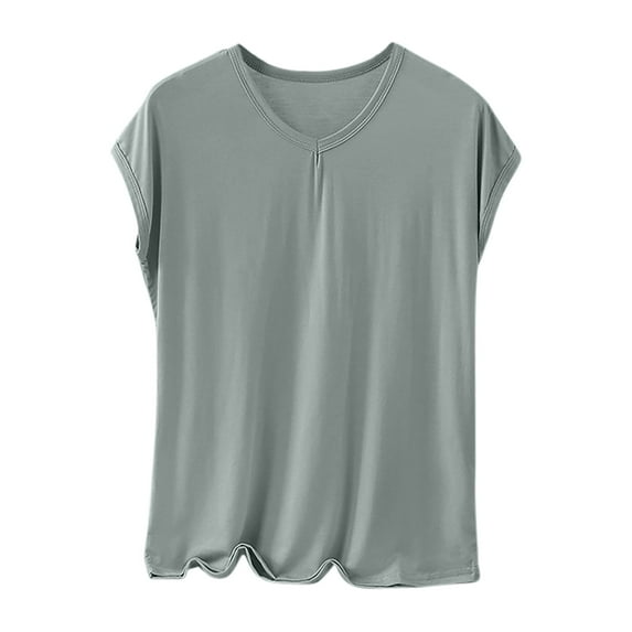FRSASU Fashion Women's Solid Color Round Neck Bottom Underwear Short Sleeve Casual Pajama Tops Mint Green