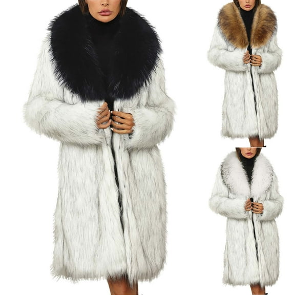 FRSASU Faux Fur Fashionable and Comfortable Winter Long Sleeved Soft Coat Women's Warm Fur Jacket Overcoat White