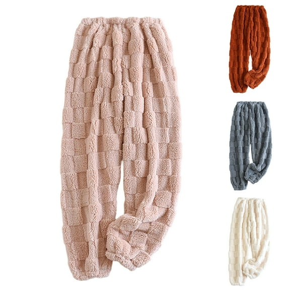 FRSASU Flannel Pajama Women's Soft Fuzzy Cute Pants Solid Color Thick Comfy Wide Leg Lounge Sleepwear Red