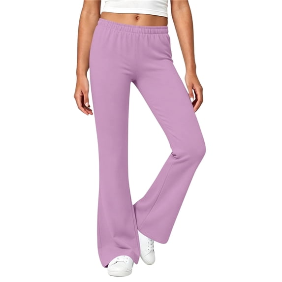 FRSASU Flare Leggings for Girl Low Rise Fold Over Flared Yoga Pants Bootcut Leggings Kids Comfy Workout Pants Purple