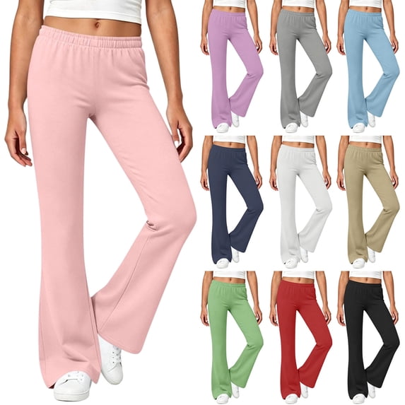FRSASU Flare Leggings for Girl Low Rise Fold Over Flared Yoga Pants Bootcut Leggings Kids Comfy Workout Pants White