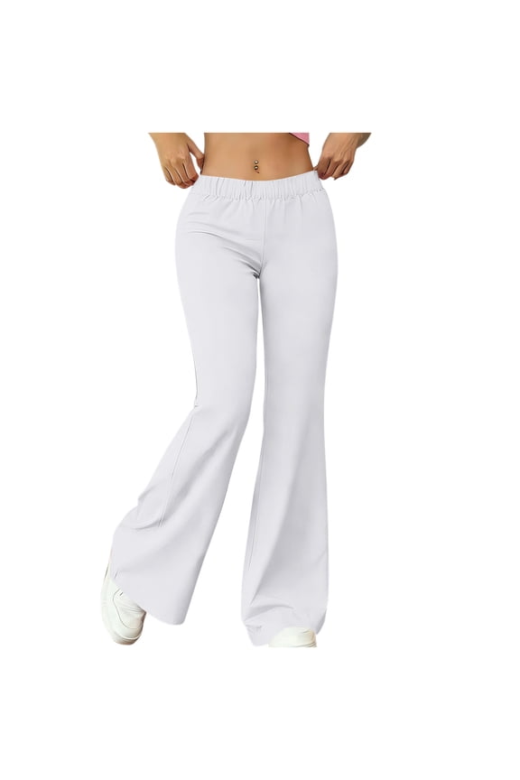 Flare Leggings for Women High Waisted Fold Over Flared Yoga Pants Bootcut Comfy Workout Ladies Solid Leggings White-A