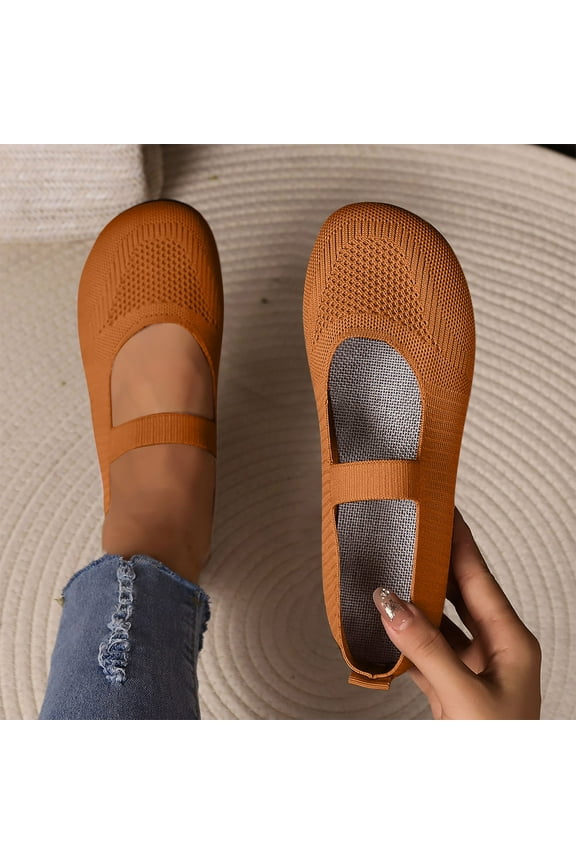 Flats for Women Round Toe Flat Shoes breathable low top shallow mouth outer wear soft soled flat bottom work shoes Brown