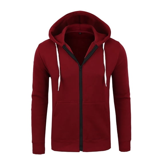 FRSASU Fleece Full-Zip Hoodie for Men, Hooded Sweatshirt Long Sleeve Cardigan Slim Fit Sweatshirt Wine red