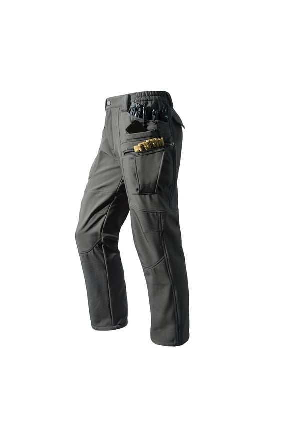 Mens Winter Fleece Warm Cargo Pants Water Resistant Multiple Pockets Long Trousers Soft Shell Mountaineering Tactical Pants Gray