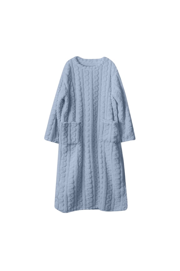 Fleece Nightgown for Women Plush Long Sleeve Night Gowns Winter Warm Lounge Dress Light Blue-A