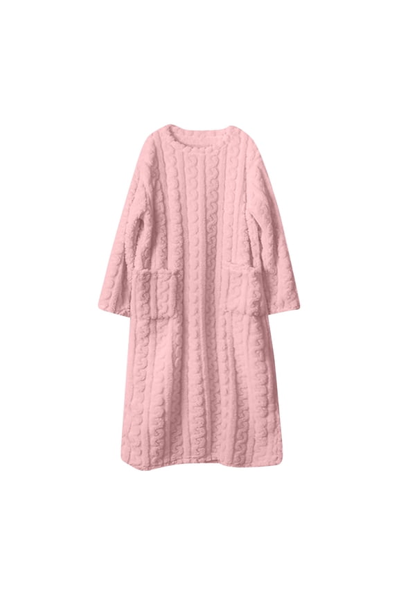 Fleece Nightgown for Women Plush Long Sleeve Night Gowns Winter Warm Lounge Dress Pink-A