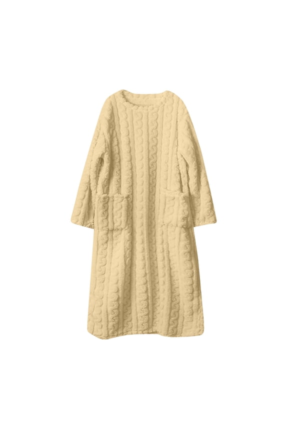 Fleece Nightgown for Women Plush Long Sleeve Night Gowns Winter Warm Lounge Dress Yellow-A