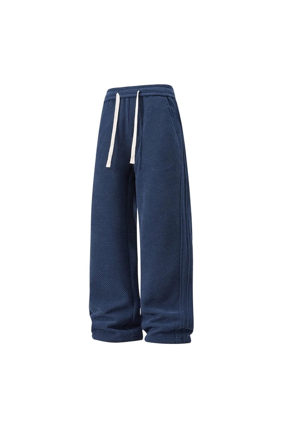 Mens Sweat Fleeced Pant Drawstring Knitted Long Length Sweatpant Stretch Winter Warm Sport Jogger Trouser Navy