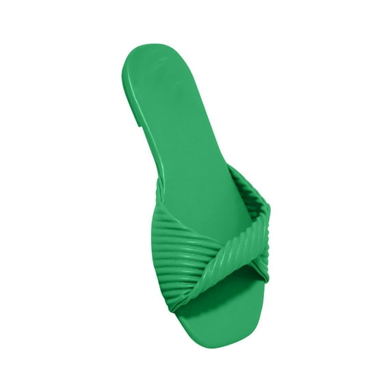 FRSASU Flip Flops for Women,Large Flat Bottomed Flip Flops Women'S Solid Color Rectangular Toe Open Toe Beach Sandals Green 7.5(40)