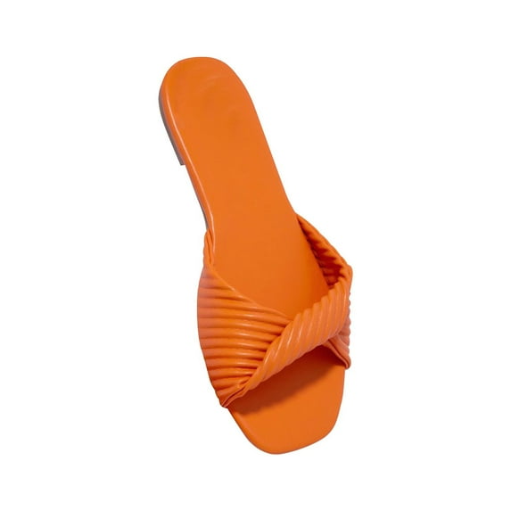 FRSASU Flip Flops for Women,Large Flat Bottomed Flip Flops Women'S Solid Color Rectangular Toe Open Toe Beach Sandals Orange 6(37)