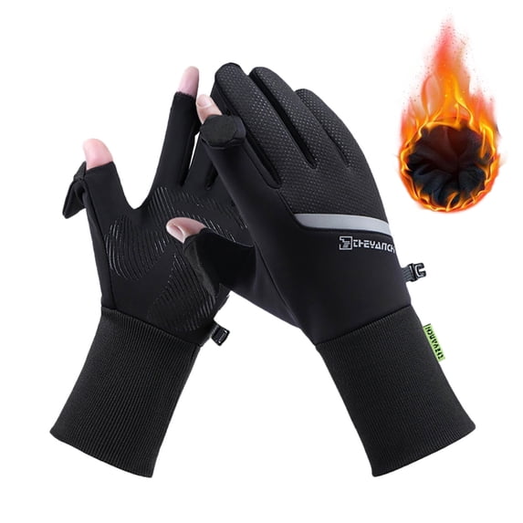 FRSASU Flip Top Convertible Touch Screen Winter Sports Gloves, Reflective Warm Windproof Non-Slip Driving Gloves Black