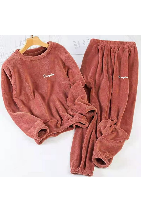 Fluffy Pajamas Plus Velvet Thick Set for Women Warm Coral Fleece Zip Coat with Pockets and Pant 2 Piece Set Soft Fall Winter Loungewear Red