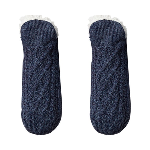 FRSASU Fuzzy Warm Slipper Socks Women Winter Floor Socks Super Soft Fleece Lined with Grippers Reading Socks Cozy Sleeping Socks Navy