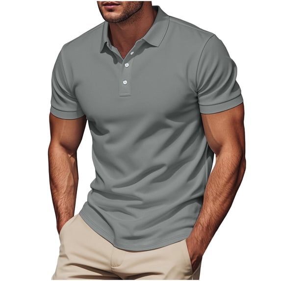 FRSASU Generic Classic Polo Shirts for Men Casual Short Sleeve Fitted Golf Tshirt Summer Business Collared Work Tops Tees Dark Gray