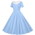 thumbnail image 1 of FRSASU Girl's 1950s Retro Dress Short Sleeve Polka Dot Cocktail Swing A Line Midi Dresses Party Evening Prom Gowns Blue-A, 1 of 5