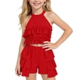thumbnail image 1 of FRSASU Girl's 2PC Sets Elegant Summer Big Bow Beading Cami Top and Ruffles Beading Shorts Set Holiday Beachwear Red, 1 of 9
