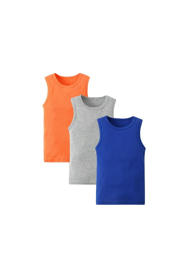 Girl's 3 Pack Solid Ribbed Knit Tank Tops Sleeveless Crew Neck Basic Undershirts Blue 8 Years