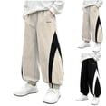 thumbnail image 1 of FRSASU Girl's Baggy Wide Leg Pants Elastic Waist Workout Track Color Block Parachute Pants with Pockets Khaki-C, 1 of 6