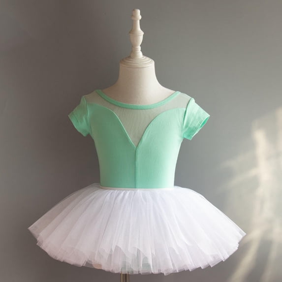 FRSASU Girl's Ballet Dress Short Sleeve Leotard Tulle Skirt Dance Outfit Ballerina Costume for Class Performance 3-17 Years Mint Green