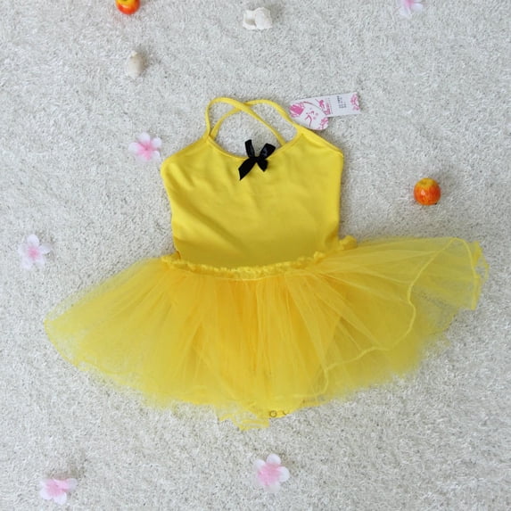 FRSASU Girl's Ballet Tutu Dress Leotard Dance Dresses with Tulle Skirt Toddler Ballerina Outfit for Class Performance 3-11 Years Yellow