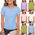 thumbnail image 1 of FRSASU Girl's Casual Solid Color Basic T-Shirts Slim Fit Short Sleeve Crew Neck Pullover Tee Tops White-A, 1 of 9