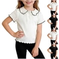 thumbnail image 1 of FRSASU Girl's Collar T-Shirts Short Sleeve Ruffle Button Down Tops Solid Color Casual School Uniform Blouse White, 1 of 9