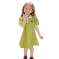 thumbnail image 1 of FRSASU Girl's Cotton Polo Dress Summer Puff Short Sleeve Button Collar School Uniform Dresses for Kids 2-12 Years Green, 1 of 8