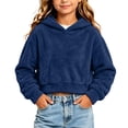 thumbnail image 1 of FRSASU Girl's Cropped Hoodie Long Sleeve Fuzzy Plush Pullover Casual Solid Color Short Hooded Sweatshirt Top Navy, 1 of 8