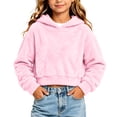 thumbnail image 1 of FRSASU Girl's Cropped Hoodie Long Sleeve Fuzzy Plush Pullover Casual Solid Color Short Hooded Sweatshirt Top Pink, 1 of 8