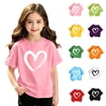 thumbnail image 1 of FRSASU Girl's Heart Graphic Tees Short Sleeve Crewneck Cute T-Shirts Teens Summer Solid Basic Tops Yellow-B, 1 of 5
