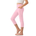 thumbnail image 1 of FRSASU Girl's Knee Length Capri Leggings with Pockets Yoga Workout Capris Pants Stretch for Running Casual Pink, 1 of 9