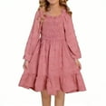thumbnail image 1 of FRSASU Girl's Long Sleeve Light Puff Square Neck Dress Kids Spring Summer Elegant A-Line Swing Ruffle Dresses Pink, 1 of 8