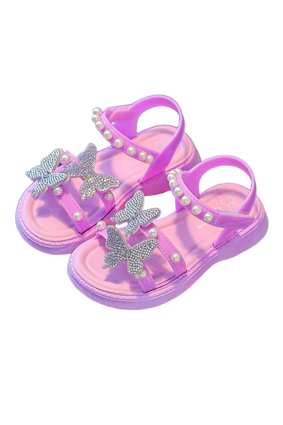 Girl's Sandals Flat Thick Sole Dress Bow Sandals Toddler Girls Round Open Toe Summer Soft Sole Non Slip Shoes Purple