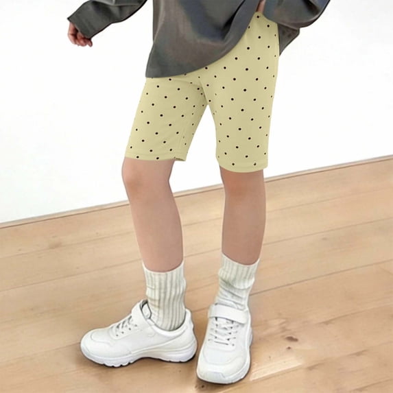 FRSASU Girl's Shorts Polka Dots Athletic Bike Midi Pantsl Dance Under Shorts Athletic Knee Length Soft Slim Fit Leggings Yellow