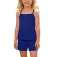 thumbnail image 1 of FRSASU Girl's Summer 2 Piece Cute Outfits Spaghetti Strap Cami Tank Top & Shorts Sets Kids Casual Beach Yoga Dance Sports Set Navy, 1 of 9
