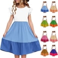 thumbnail image 1 of FRSASU Girl's Summer Dress Casual Ruffle Short Sleeve Double Layer Empire Waist Loose Fit Swing T-Shirt Dress Pink-C, 1 of 8